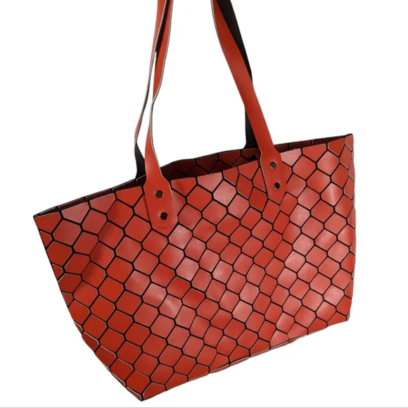 Patrizia Luca Red Geometric Faux Leather Tote Bag Modern Art Pop Chic Purse - Picture 2 of 13